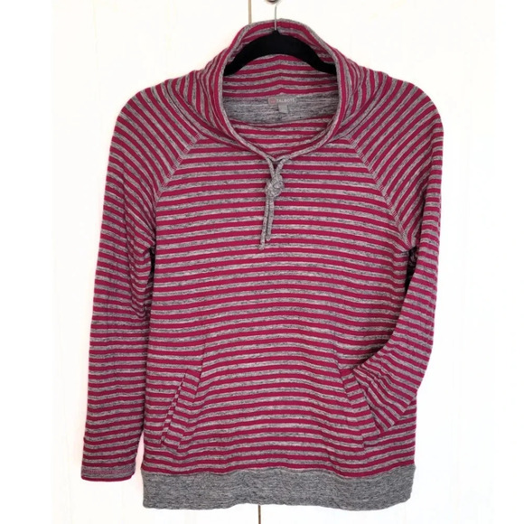 Talbots Sweaters - Talbots Pink Gray Casual Pullover Long Sleeve Pockets Draw String Cowl Neck
